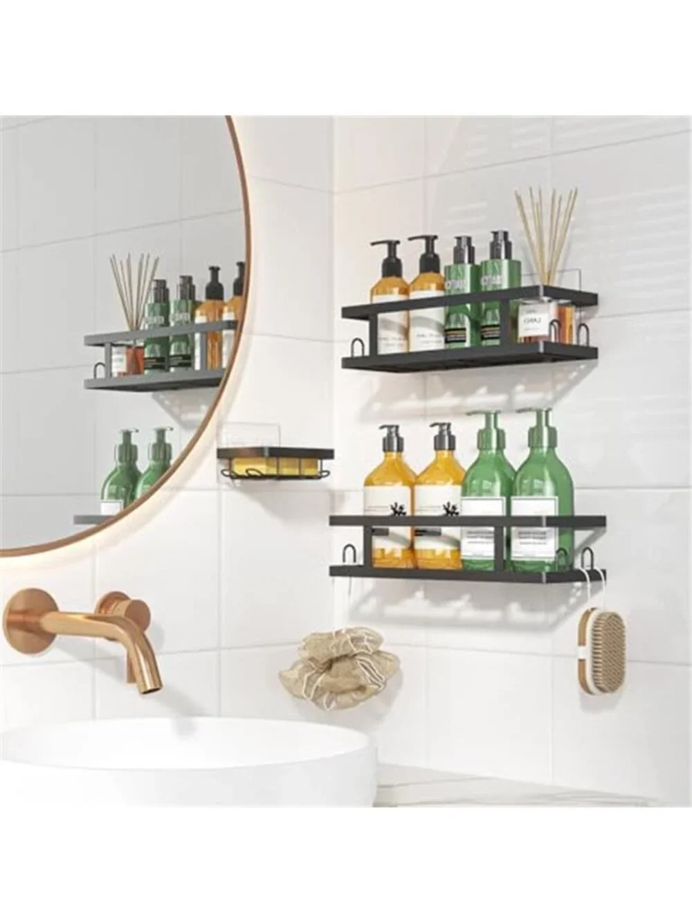 Shower Caddy Adhesive Bathroom Organizer Shelf No Drill Rustproof Storage Rack